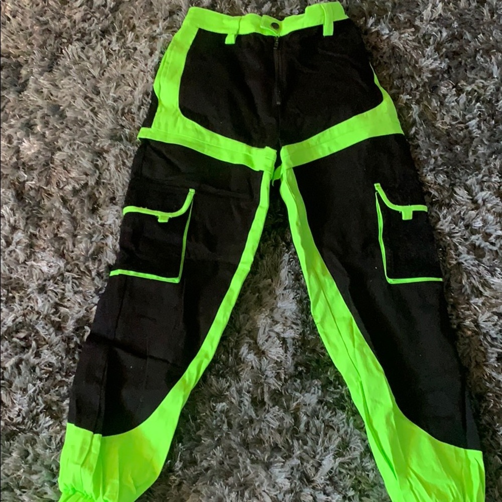 Neon green and black pants